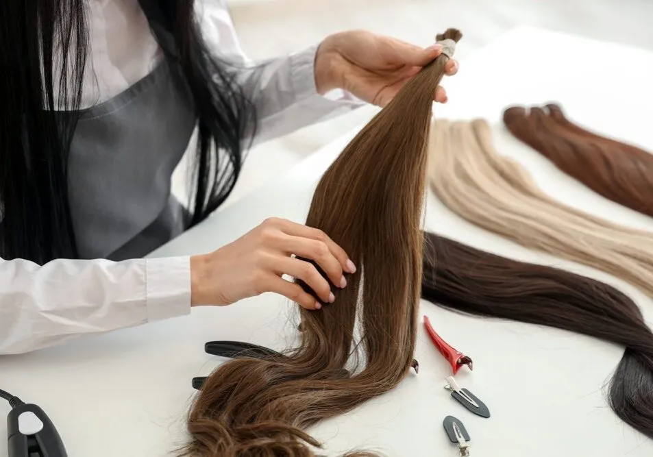 Female,Hairdresser,With,Strand,Of,Hair,At,Table,In,Beauty Female,Hairdresser,With,Strand,Of,Hair,At,Table,In,Beauty